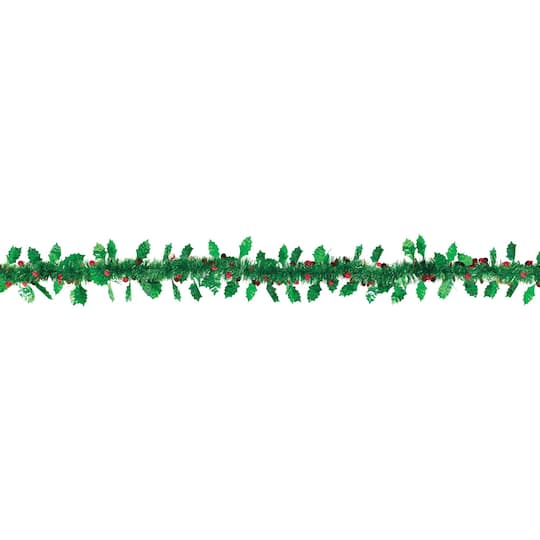 9ft. Holly and Berries Tinsel Christmas Garland, 6ct.